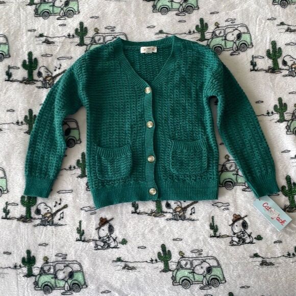 Cat & jack long sleeve green knit cardigan button down v neck sweater size 4T - Picture 1 of 9